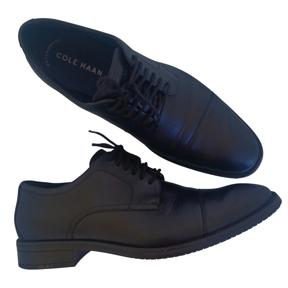 Cole Haan Men Grand 360 Waterproof Black Leather Cap Toe Oxford Shoe C34136 10.5
